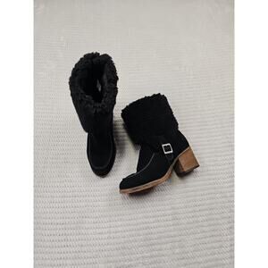 Bear Paw Boots Womens 7 Black Chunky Block Heel Slip On